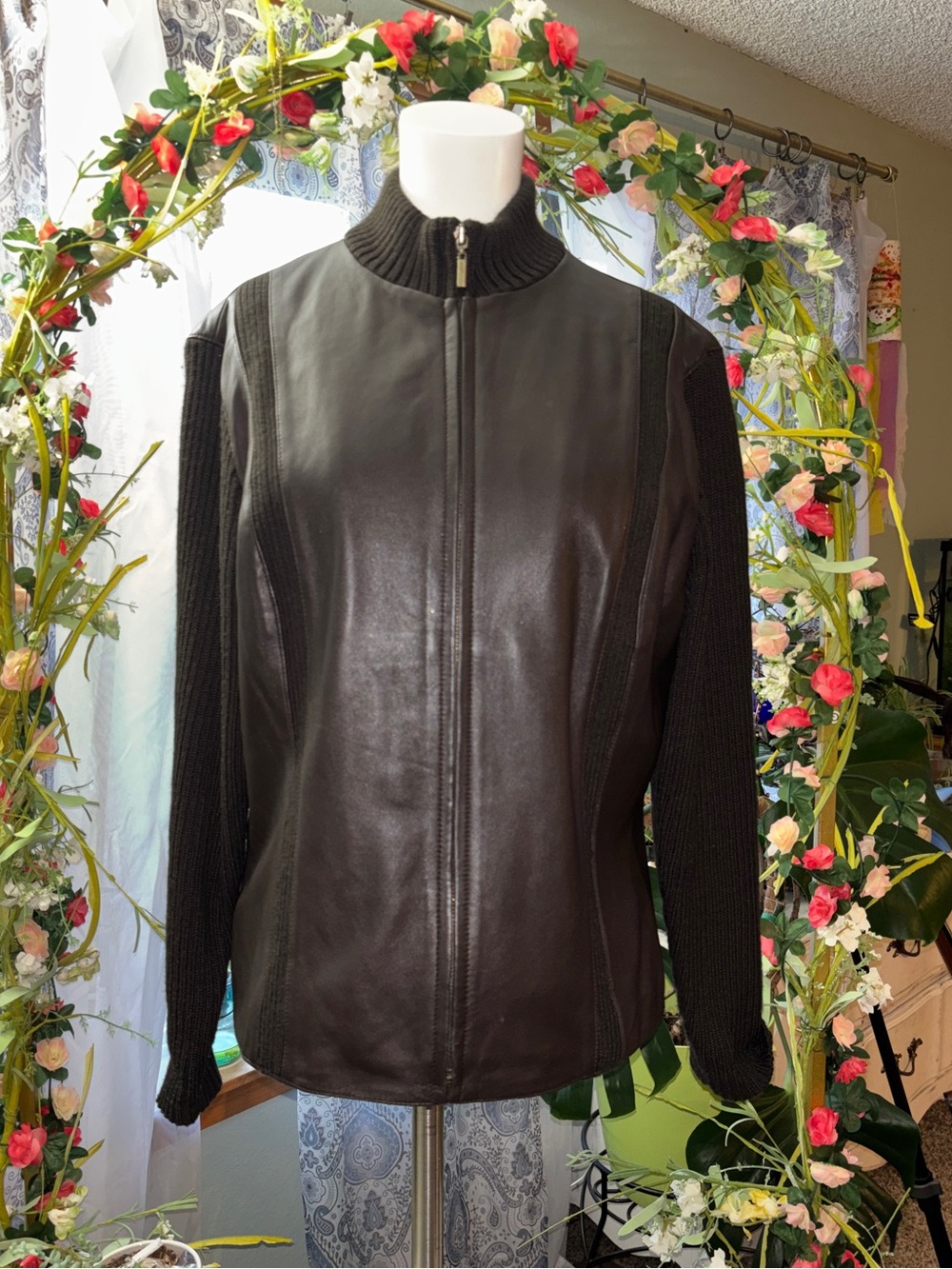 Worthington Hybrid Leather and Ribbed Knit Jacket Women’s Size Medium